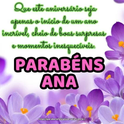 Parabéns Ana! Que este aniversário seja apenas o início de um ano incrível, cheio de boas surpresas e momentos inesquecíveis. Parabéns Ana! Que este aniversário seja apenas o início de um ano incrível, cheio de boas surpresas e momentos inesquecíveis.