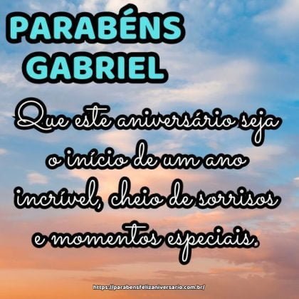 Parabéns Gabriel! Que este aniversário seja o início de um ano incrível, cheio de sorrisos e momentos especiais. Parabéns Gabriel! Que este aniversário seja o início de um ano incrível, cheio de sorrisos e momentos especiais.