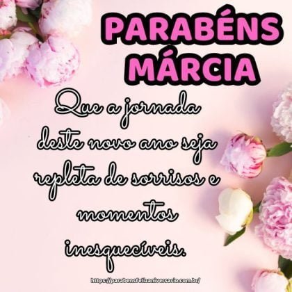 Márcia! Que a jornada deste novo ano seja repleta de sorrisos e momentos inesquecíveis. Parabéns e feliz aniversário! Márcia! Que a jornada deste novo ano seja repleta de sorrisos e momentos inesquecíveis. Parabéns e feliz aniversário!