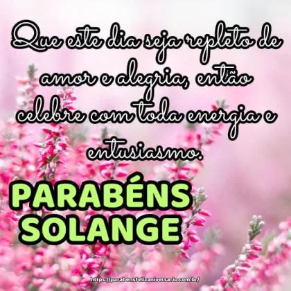 Parabéns Solange! Que este dia seja repleto de amor e alegria, então celebre com toda energia e entusiasmo.