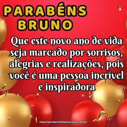 Bruno, que este novo ano de vida seja marcado por sorrisos, alegrias e realizações, pois você é uma pessoa incrível e inspiradora. Parabéns e feliz aniversário! Bruno, que este novo ano de vida seja marcado por sorrisos, alegrias e realizações, pois você é uma pessoa incrível e inspiradora. Parabéns e feliz aniversário!