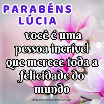 Parabéns Lúcia, pelo seu aniversário, pois você é uma pessoa incrível que merece toda a felicidade do mundo.