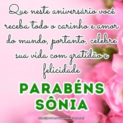 Que neste aniversário você receba todo o carinho e amor do mundo, portanto, celebre sua vida com gratidão e felicidade. Parabéns e um feliz aniversário! Que neste aniversário você receba todo o carinho e amor do mundo, portanto, celebre sua vida com gratidão e felicidade. Parabéns e um feliz aniversário!