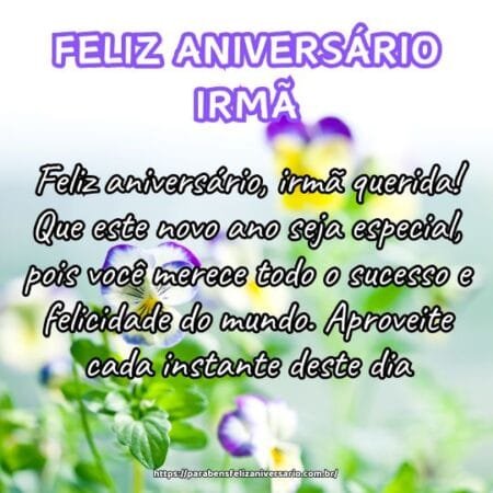 Feliz aniversário, irmã querida! Que este novo ano seja especial, pois você merece todo o sucesso e felicidade do mundo. Aproveite cada instante deste dia. Feliz aniversário, irmã querida! Que este novo ano seja especial, pois você merece todo o sucesso e felicidade do mundo. Aproveite cada instante deste dia.
