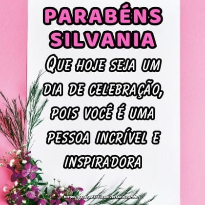 Parabéns Silvania! Que hoje seja um dia de celebração, pois você é uma pessoa incrível e inspiradora. Sua determinação e otimismo são contagiantes, pois você enfrenta os desafios da vida com garra e esperança. Parabéns Silvania! Que hoje seja um dia de celebração, pois você é uma pessoa incrível e inspiradora. Sua determinação e otimismo são contagiantes, pois você enfrenta os desafios da vida com garra e esperança.