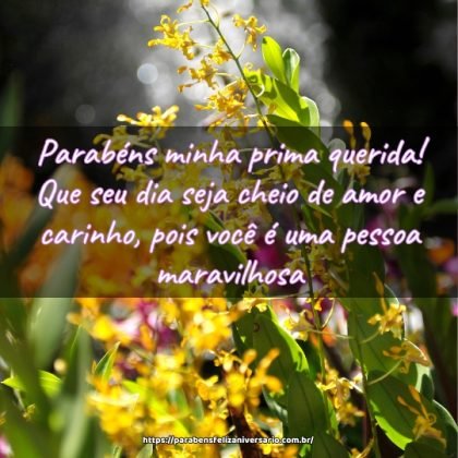 Parabéns minha prima querida! Que seu dia seja cheio de amor e carinho, pois você é uma pessoa maravilhosa. Parabéns minha prima querida! Que seu dia seja cheio de amor e carinho, pois você é uma pessoa maravilhosa.