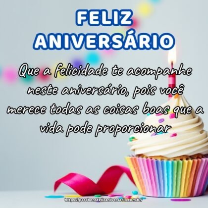 Que a felicidade te acompanhe neste aniversário, pois você merece todas as coisas boas que a vida pode proporcionar. Que a felicidade te acompanhe neste aniversário, pois você merece todas as coisas boas que a vida pode proporcionar.