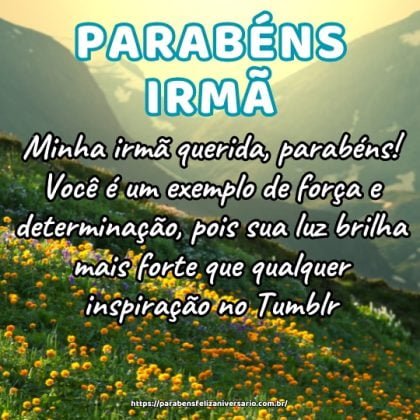 Minha irmã querida, parabéns! Você é um exemplo de força e determinação, pois sua luz brilha mais forte que qualquer inspiração no Tumblr. Minha irmã querida, parabéns! Você é um exemplo de força e determinação, pois sua luz brilha mais forte que qualquer inspiração no Tumblr.