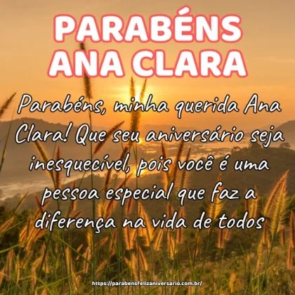 Parabéns, minha querida Ana Clara! Que seu aniversário seja inesquecível, pois você é uma pessoa especial que faz a diferença na vida de todos.