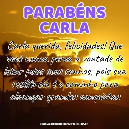 Carla querida, felicidades! Que você nunca perca a vontade de lutar pelos seus sonhos, pois sua resiliência é o caminho para alcançar grandes conquistas. Carla querida, felicidades! Que você nunca perca a vontade de lutar pelos seus sonhos, pois sua resiliência é o caminho para alcançar grandes conquistas.
