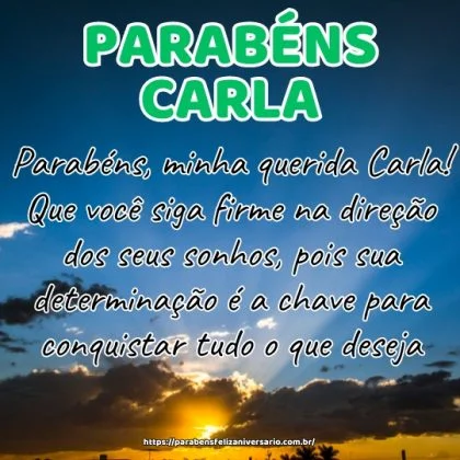 Parabéns, minha querida Carla! Que você siga firme na direção dos seus sonhos, pois sua determinação é a chave para conquistar tudo o que deseja. Parabéns, minha querida Carla! Que você siga firme na direção dos seus sonhos, pois sua determinação é a chave para conquistar tudo o que deseja.