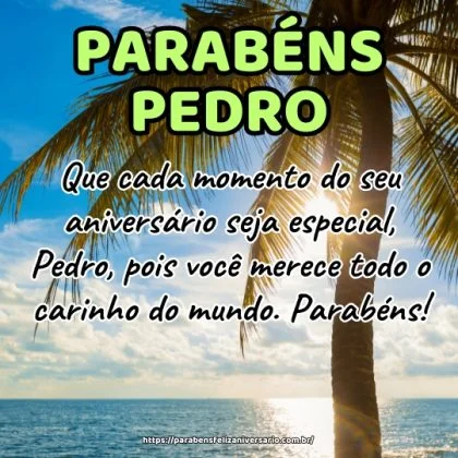 Que cada momento do seu aniversário seja especial, Pedro, pois você merece todo o carinho do mundo. Parabéns! Que cada momento do seu aniversário seja especial, Pedro, pois você merece todo o carinho do mundo. Parabéns!