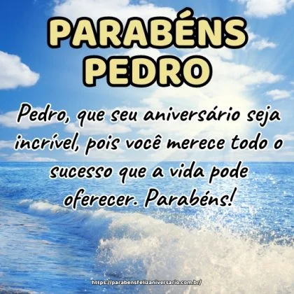 Pedro, que seu aniversário seja incrível, pois você merece todo o sucesso que a vida pode oferecer. Parabéns! Pedro, que seu aniversário seja incrível, pois você merece todo o sucesso que a vida pode oferecer. Parabéns!