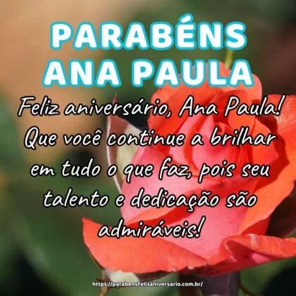 Feliz aniversário, Ana Paula! Que você continue a brilhar em tudo o que faz, pois seu talento e dedicação são admiráveis! Feliz aniversário, Ana Paula! Que você continue a brilhar em tudo o que faz, pois seu talento e dedicação são admiráveis!
