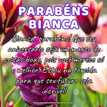 Bianca, parabéns! Que seu aniversário seja um marco de coisas boas, pois você merece só o melhor. Estou na torcida para que seu futuro seja incrível!
