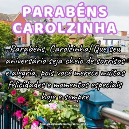 Parabéns, Carolzinha! Que seu aniversário seja cheio de sorrisos e alegria, pois você merece muitas felicidades e momentos especiais hoje e sempre. Parabéns, Carolzinha! Que seu aniversário seja cheio de sorrisos e alegria, pois você merece muitas felicidades e momentos especiais hoje e sempre.