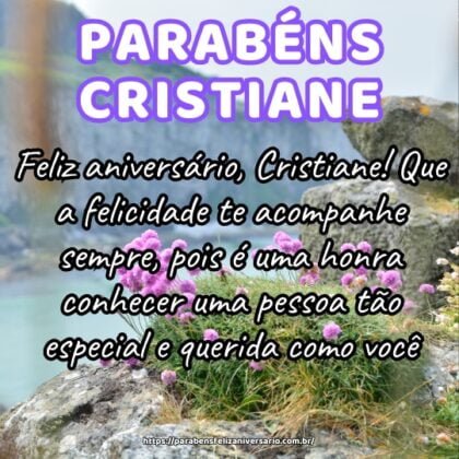 Feliz aniversário, Cristiane! Que a felicidade te acompanhe sempre, pois é uma honra conhecer uma pessoa tão especial e querida como você. Feliz aniversário, Cristiane! Que a felicidade te acompanhe sempre, pois é uma honra conhecer uma pessoa tão especial e querida como você.