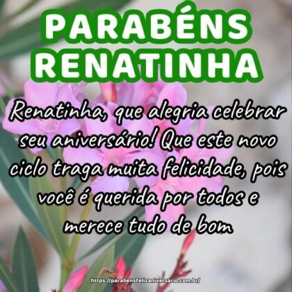 Renatinha, que alegria celebrar seu aniversário! Que este novo ciclo traga muita felicidade, pois você é querida por todos e merece tudo de bom. Renatinha, que alegria celebrar seu aniversário! Que este novo ciclo traga muita felicidade, pois você é querida por todos e merece tudo de bom.