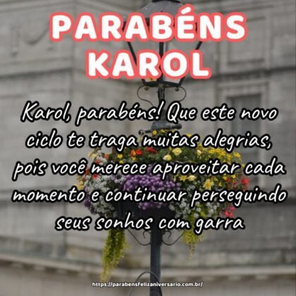Karol, parabéns! Que este novo ciclo te traga muitas alegrias, pois você merece aproveitar cada momento e continuar perseguindo seus sonhos com garra. Karol, parabéns! Que este novo ciclo te traga muitas alegrias, pois você merece aproveitar cada momento e continuar perseguindo seus sonhos com garra.
