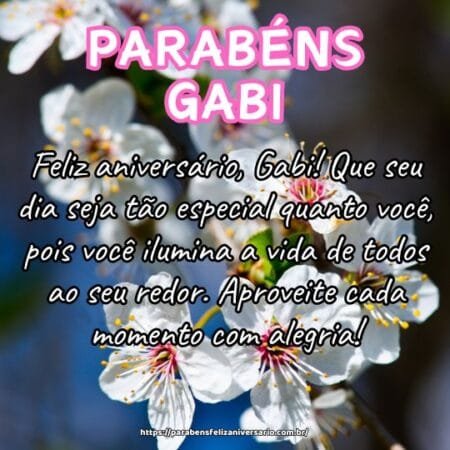 Feliz aniversário, Gabi! Que seu dia seja tão especial quanto você, pois você ilumina a vida de todos ao seu redor. Aproveite cada momento com alegria! Feliz aniversário, Gabi! Que seu dia seja tão especial quanto você, pois você ilumina a vida de todos ao seu redor. Aproveite cada momento com alegria!