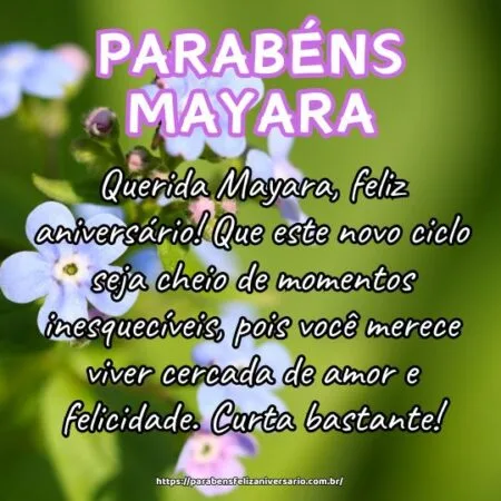 Querida Mayara, feliz aniversário! Que este novo ciclo seja cheio de momentos inesquecíveis, pois você merece viver cercada de amor e felicidade. Curta bastante! Querida Mayara, feliz aniversário! Que este novo ciclo seja cheio de momentos inesquecíveis, pois você merece viver cercada de amor e felicidade. Curta bastante!