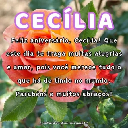 Feliz aniversário, Cecília! Que este dia te traga muitas alegrias e amor, pois você merece tudo o que há de lindo no mundo. Parabéns e muitos abraços!