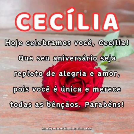 Hoje celebramos você, Cecília! Que seu aniversário seja repleto de alegria e amor, pois você é única e merece todas as bênçãos. Parabéns!
