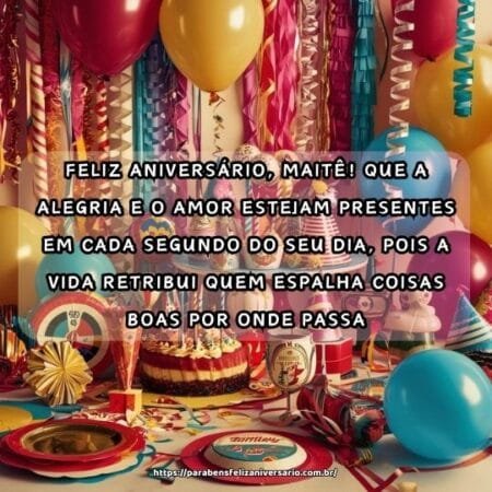 Feliz aniversário, Maitê! Que a alegria e o amor estejam presentes em cada segundo do seu dia, pois a vida retribui quem espalha coisas boas por onde passa. Feliz aniversário, Maitê! Que a alegria e o amor estejam presentes em cada segundo do seu dia, pois a vida retribui quem espalha coisas boas por onde passa.