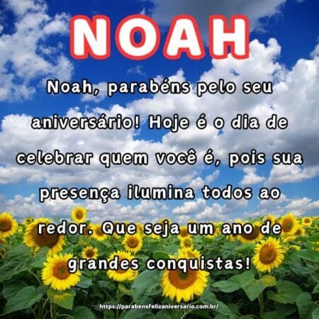Noah, parabéns pelo seu aniversário! Hoje é o dia de celebrar quem você é, pois sua presença ilumina todos ao redor. Que seja um ano de grandes conquistas! Noah, parabéns pelo seu aniversário! Hoje é o dia de celebrar quem você é, pois sua presença ilumina todos ao redor. Que seja um ano de grandes conquistas!