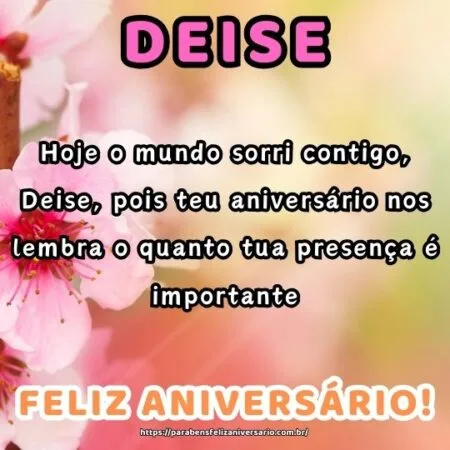 Hoje o mundo sorri contigo, Deise, pois teu aniversário nos lembra o quanto tua presença é importante. Hoje o mundo sorri contigo, Deise, pois teu aniversário nos lembra o quanto tua presença é importante.