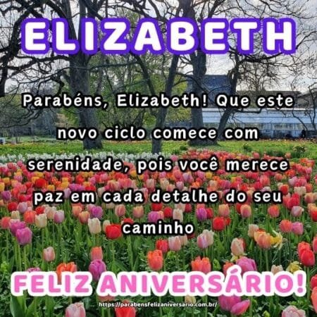 Parabéns, Elizabeth! Que este novo ciclo comece com serenidade, pois você merece paz em cada detalhe do seu caminho. Parabéns, Elizabeth! Que este novo ciclo comece com serenidade, pois você merece paz em cada detalhe do seu caminho.