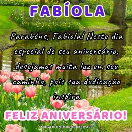 Parabéns, Fabíola! Neste dia especial de seu aniversário, desejamos muita luz em seu caminho, pois sua dedicação inspira. Parabéns, Fabíola! Neste dia especial de seu aniversário, desejamos muita luz em seu caminho, pois sua dedicação inspira.