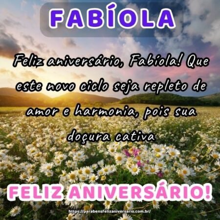Feliz aniversário, Fabíola! Que este novo ciclo seja repleto de amor e harmonia, pois sua doçura cativa. Feliz aniversário, Fabíola! Que este novo ciclo seja repleto de amor e harmonia, pois sua doçura cativa.