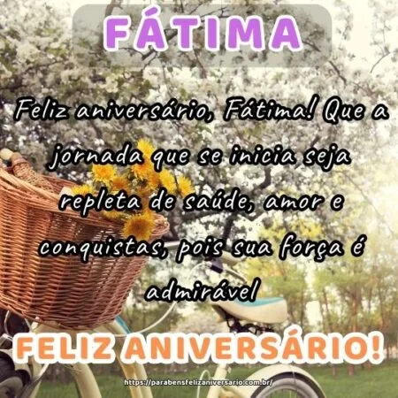 Feliz aniversário, Fátima! Que a jornada que se inicia seja repleta de saúde, amor e conquistas, pois sua força é admirável. Feliz aniversário, Fátima! Que a jornada que se inicia seja repleta de saúde, amor e conquistas, pois sua força é admirável.