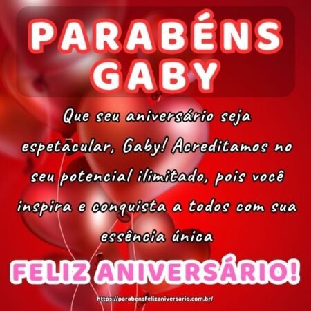 Que seu aniversário seja espetacular, Gaby! Acreditamos no seu potencial ilimitado, pois você inspira e conquista a todos com sua essência única. Que seu aniversário seja espetacular, Gaby! Acreditamos no seu potencial ilimitado, pois você inspira e conquista a todos com sua essência única.
