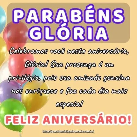 Celebramos você neste aniversário, Glória! Sua presença é um privilégio, pois sua amizade genuína nos enriquece e faz cada dia mais especial. Celebramos você neste aniversário, Glória! Sua presença é um privilégio, pois sua amizade genuína nos enriquece e faz cada dia mais especial.