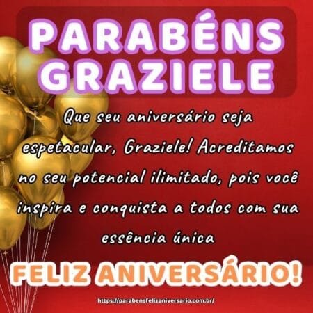 Que seu aniversário seja espetacular, Graziele! Acreditamos no seu potencial ilimitado, pois você inspira e conquista a todos com sua essência única. Que seu aniversário seja espetacular, Graziele! Acreditamos no seu potencial ilimitado, pois você inspira e conquista a todos com sua essência única.