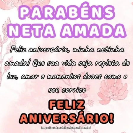 Feliz aniversário, minha netinha amada! Que sua vida seja repleta de luz, amor e momentos doces como o seu sorriso. Feliz aniversário, minha netinha amada! Que sua vida seja repleta de luz, amor e momentos doces como o seu sorriso.