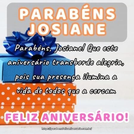 Parabéns, Josiane! Que este aniversário transborde alegria, pois sua presença ilumina a vida de todos que a cercam. Parabéns, Josiane! Que este aniversário transborde alegria, pois sua presença ilumina a vida de todos que a cercam.