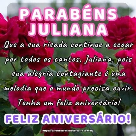 Que a sua risada continue a ecoar por todos os cantos, Juliana, pois sua alegria contagiante é uma melodia que o mundo precisa ouvir. Tenha um feliz aniversário! Que a sua risada continue a ecoar por todos os cantos, Juliana, pois sua alegria contagiante é uma melodia que o mundo precisa ouvir. Tenha um feliz aniversário!