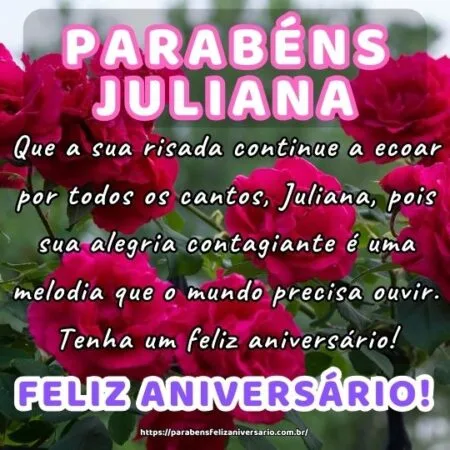 Que a sua risada continue a ecoar por todos os cantos, Juliana, pois sua alegria contagiante é uma melodia que o mundo precisa ouvir. Tenha um feliz aniversário! Que a sua risada continue a ecoar por todos os cantos, Juliana, pois sua alegria contagiante é uma melodia que o mundo precisa ouvir. Tenha um feliz aniversário!