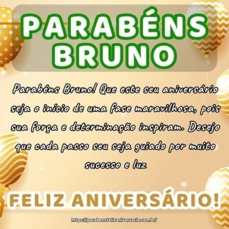 Parabéns Bruno! Que este seu aniversário seja o início de uma fase maravilhosa, pois sua força e determinação inspiram. Desejo que cada passo seu seja guiado por muito sucesso e luz.