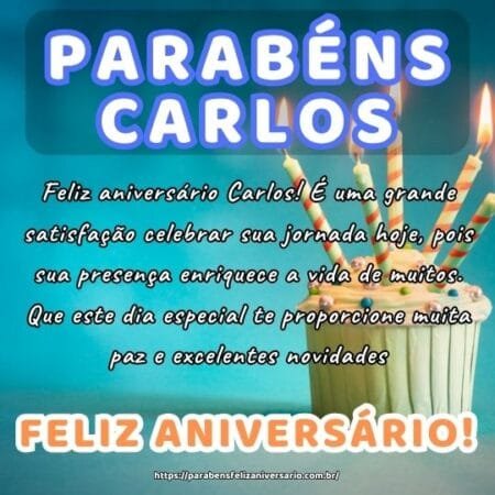Feliz aniversário Carlos! É uma grande satisfação celebrar sua jornada hoje, pois sua presença enriquece a vida de muitos. Que este dia especial te proporcione muita paz e excelentes novidades.