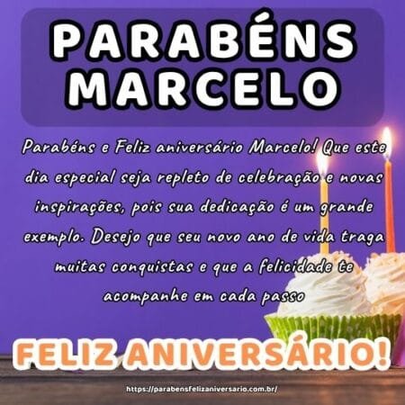 Parabéns e Feliz aniversário Marcelo! Que este dia especial seja repleto de celebração e novas inspirações, pois sua dedicação é um grande exemplo. Desejo que seu novo ano de vida traga muitas conquistas e que a felicidade te acompanhe em cada passo.