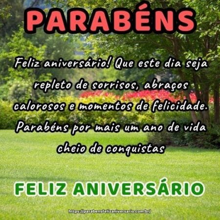 Feliz aniversário! Que este dia seja repleto de sorrisos, abraços calorosos e momentos de felicidade. Parabéns por mais um ano de vida cheio de conquistas. Feliz aniversário! Que este dia seja repleto de sorrisos, abraços calorosos e momentos de felicidade. Parabéns por mais um ano de vida cheio de conquistas.