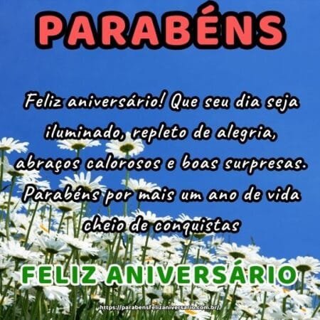Feliz aniversário! Que seu dia seja iluminado, repleto de alegria, abraços calorosos e boas surpresas. Parabéns por mais um ano de vida cheio de conquistas. Feliz aniversário! Que seu dia seja iluminado, repleto de alegria, abraços calorosos e boas surpresas. Parabéns por mais um ano de vida cheio de conquistas.