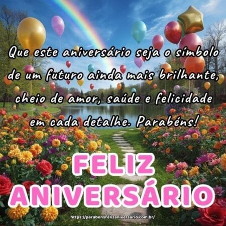 Que este aniversário seja o símbolo de um futuro ainda mais brilhante, cheio de amor, saúde e felicidade em cada detalhe. Parabéns! Que este aniversário seja o símbolo de um futuro ainda mais brilhante, cheio de amor, saúde e felicidade em cada detalhe. Parabéns!