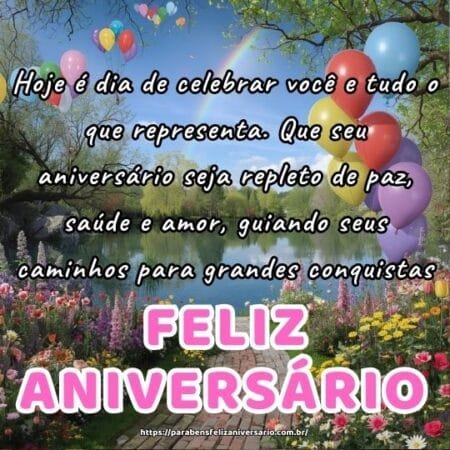 Hoje é dia de celebrar você e tudo o que representa. Que seu aniversário seja repleto de paz, saúde e amor, guiando seus caminhos para grandes conquistas. Hoje é dia de celebrar você e tudo o que representa. Que seu aniversário seja repleto de paz, saúde e amor, guiando seus caminhos para grandes conquistas.