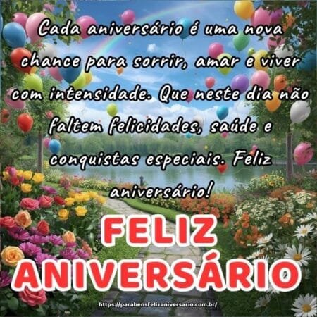 Cada aniversário é uma nova chance para sorrir, amar e viver com intensidade. Que neste dia não faltem felicidades, saúde e conquistas especiais. Feliz aniversário! Cada aniversário é uma nova chance para sorrir, amar e viver com intensidade. Que neste dia não faltem felicidades, saúde e conquistas especiais. Feliz aniversário!