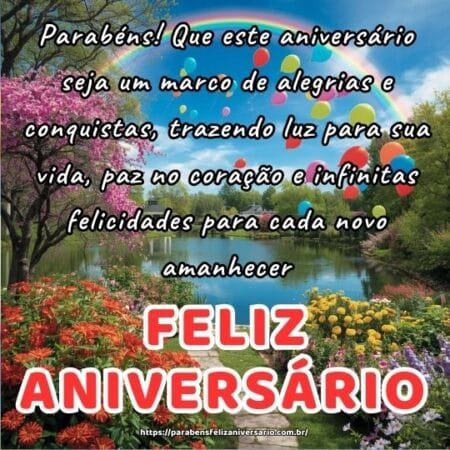 Parabéns! Que este aniversário seja um marco de alegrias e conquistas, trazendo luz para sua vida, paz no coração e infinitas felicidades para cada novo amanhecer. Parabéns! Que este aniversário seja um marco de alegrias e conquistas, trazendo luz para sua vida, paz no coração e infinitas felicidades para cada novo amanhecer.